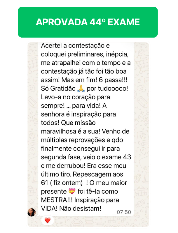 Depoimento WhatsApp — Aprovada 44º Exame