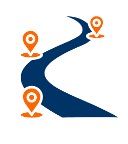 Ilustração de caminho com marcadores de mapa indicando a fase do processo