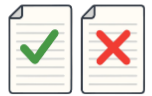 Ilustração de dois documentos comparados com check e x