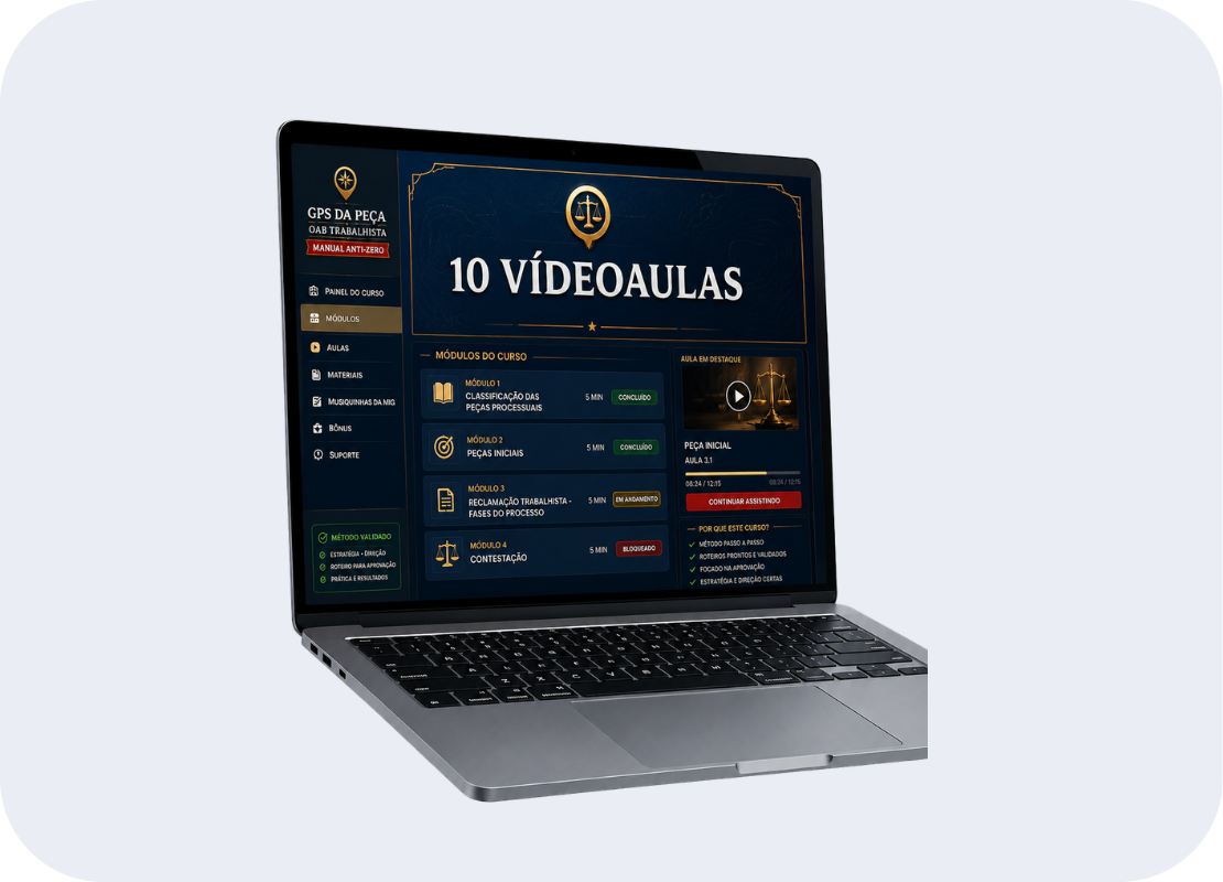 Mockup do curso GPS da Peça em notebook mostrando 10 videoaulas